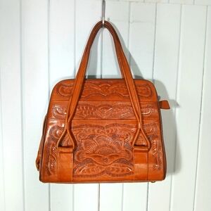 Vintage  Mexican HandTooled Golden Leather Top Handled Satchel